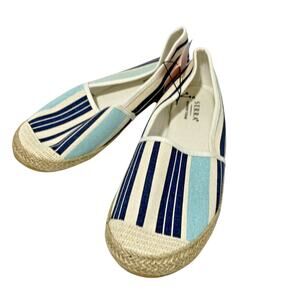 NWT Serra espadrilles blue & natural striped canvas flats slip on shoes US 9M